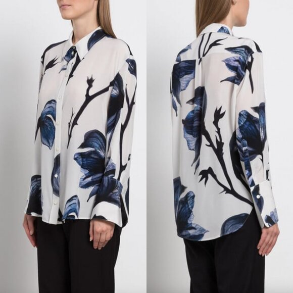 $1030 Alexander McQueen SS 2022 White Floral Blouse Button Down Shirt sz IT 40/4